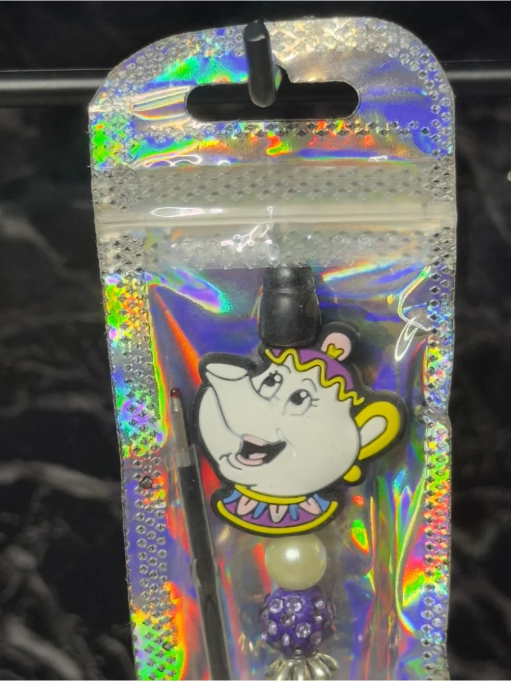 Ms Potts from Beauty & the Beast Focal Bead Pen Black & Blue Ink